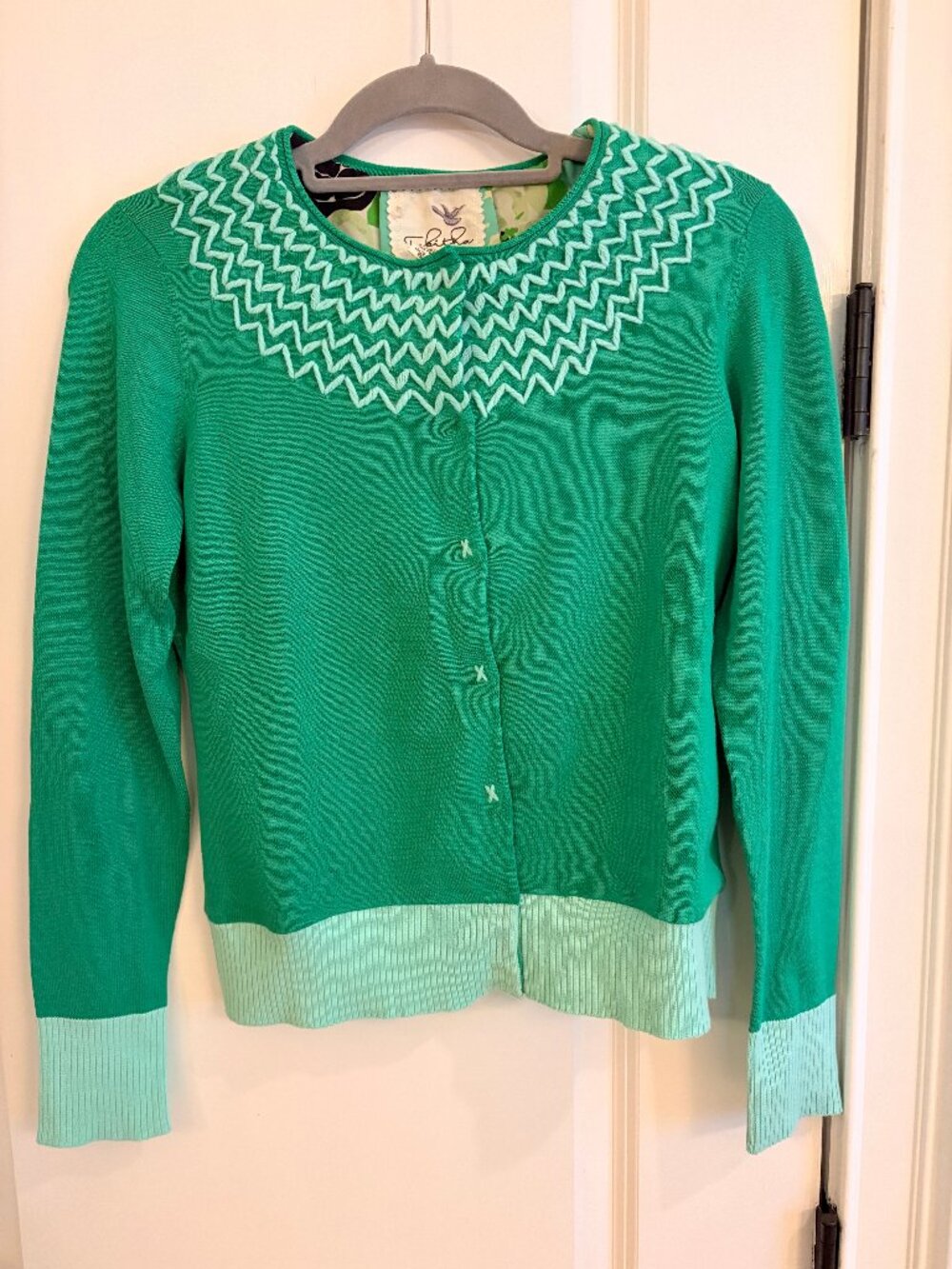 Share Anthropologie Tabitha Green Cardigan Cotton Sweater Flower Lining Cotton S